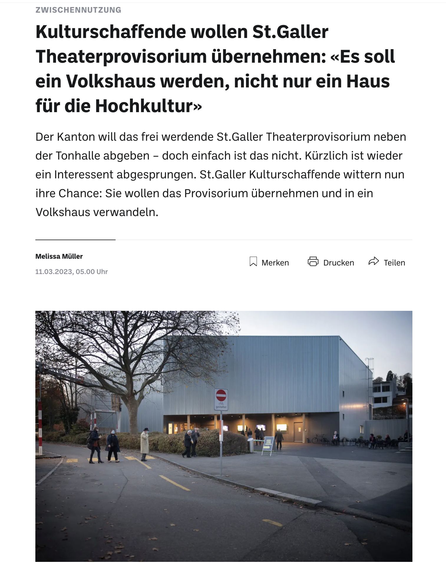 Kulturschaffende wollen St.Galler Theaterprovisorium übernehmen: “Es soll ein Volkshaus werden, nicht nur ein Haus für die Hochkultur”